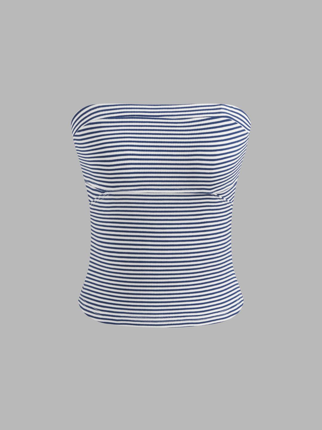 Strapless Striped Crop Tube Top