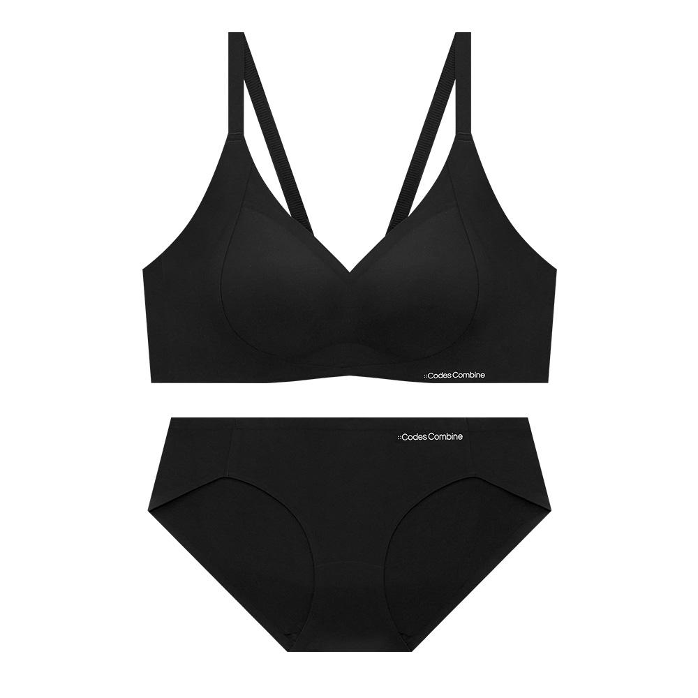 코데즈컴바인이너웨어 파워볼륨 심리스 노와이어 브라팬티 세트_블랙