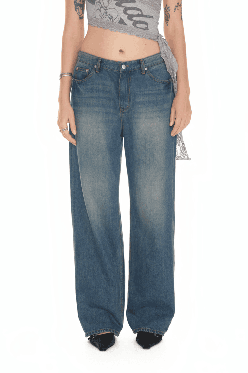 로우 라이즈 스트레이트 핏 진 빈티지 블루