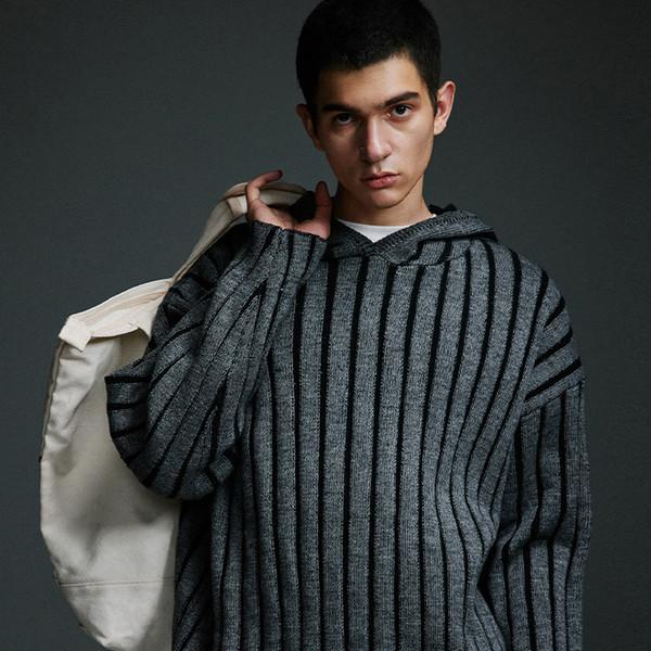 Vertical Striped JQD Hoodie Sweater