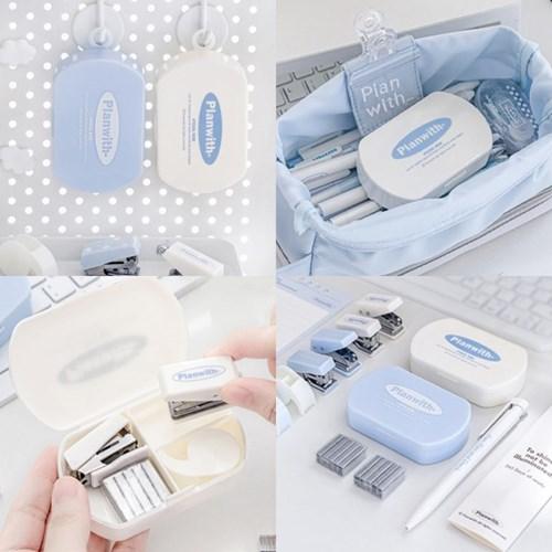 휴대용 미니 문구 정리함 툴박스 키트 공구함 스테이플러 테이프 펀