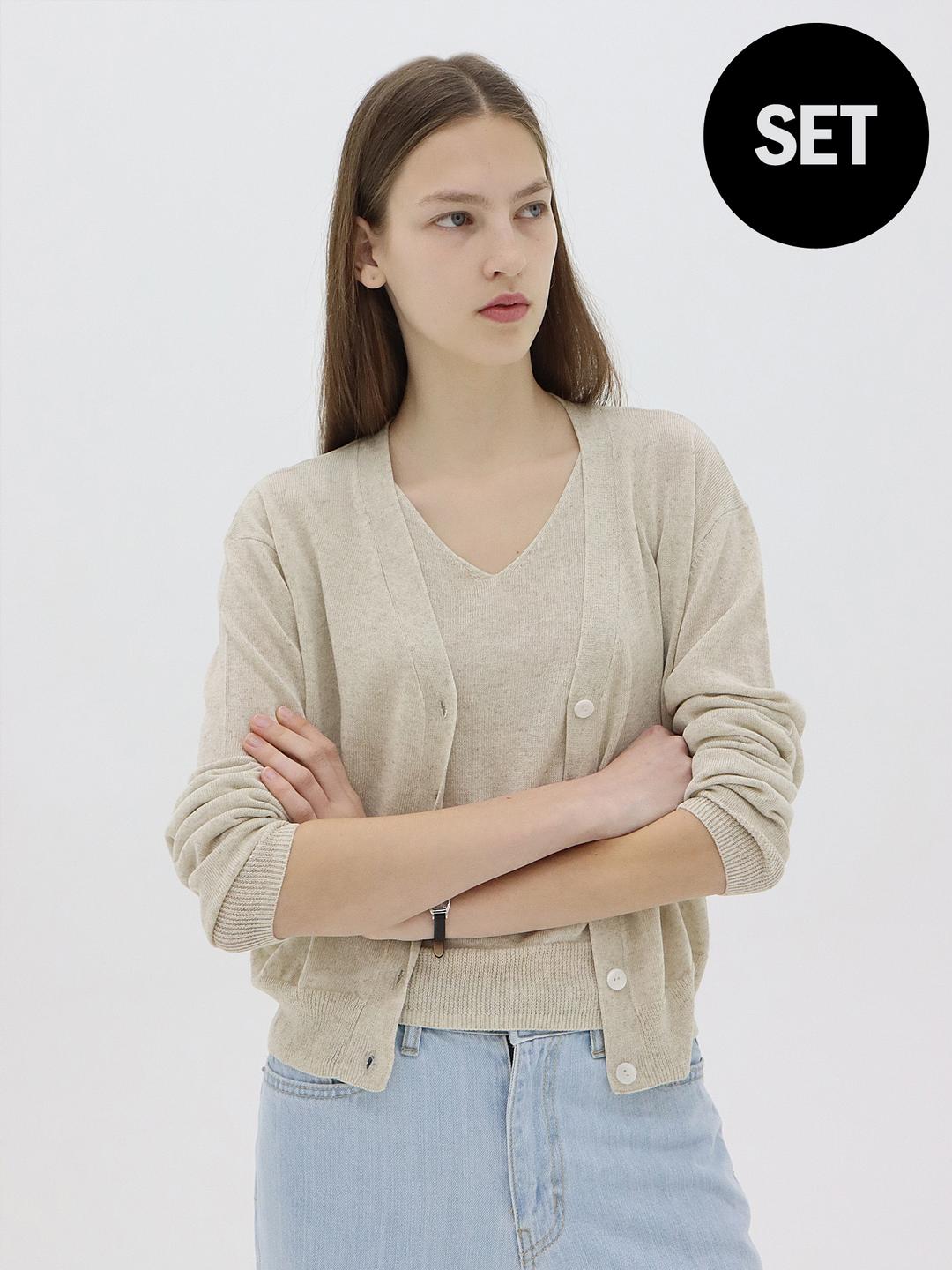 (SET) Premium Linen Cardigan Sleeveless-당일배송