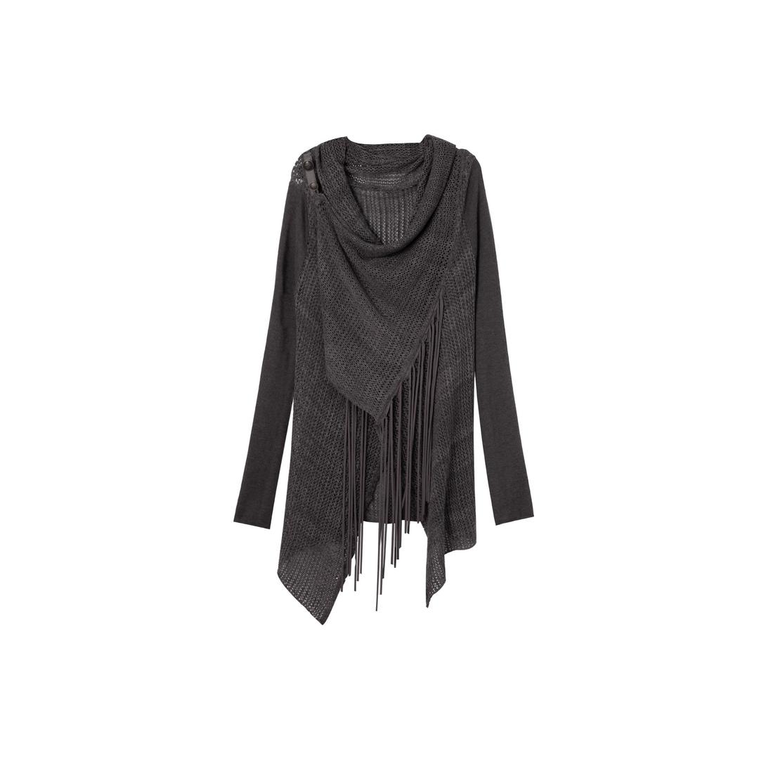 Vintage Oversized Fringe Knit Women Midlength Longsleeve Wool Blend Cardigans