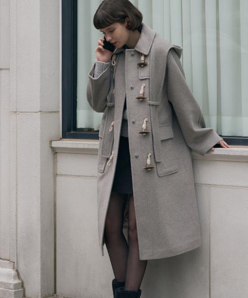 소프트 캐시미어 후드 스카프 더플 코트 [M.GREY]