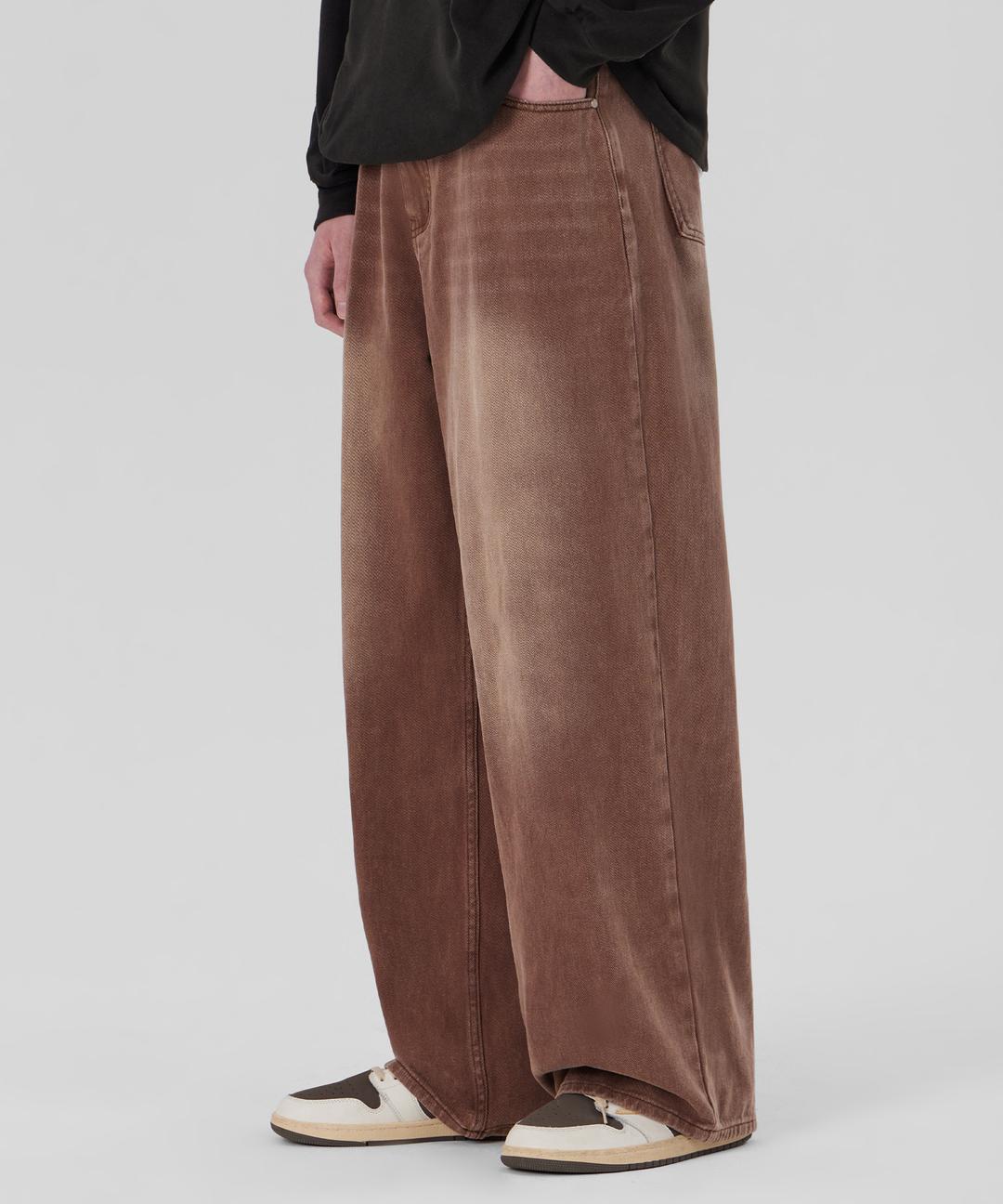 이지 와이드 데님 팬츠 워시드 브라운