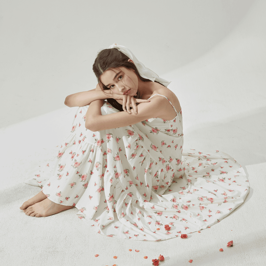 [온쇼페]라로즈 셔링 티어드 롱 원피스