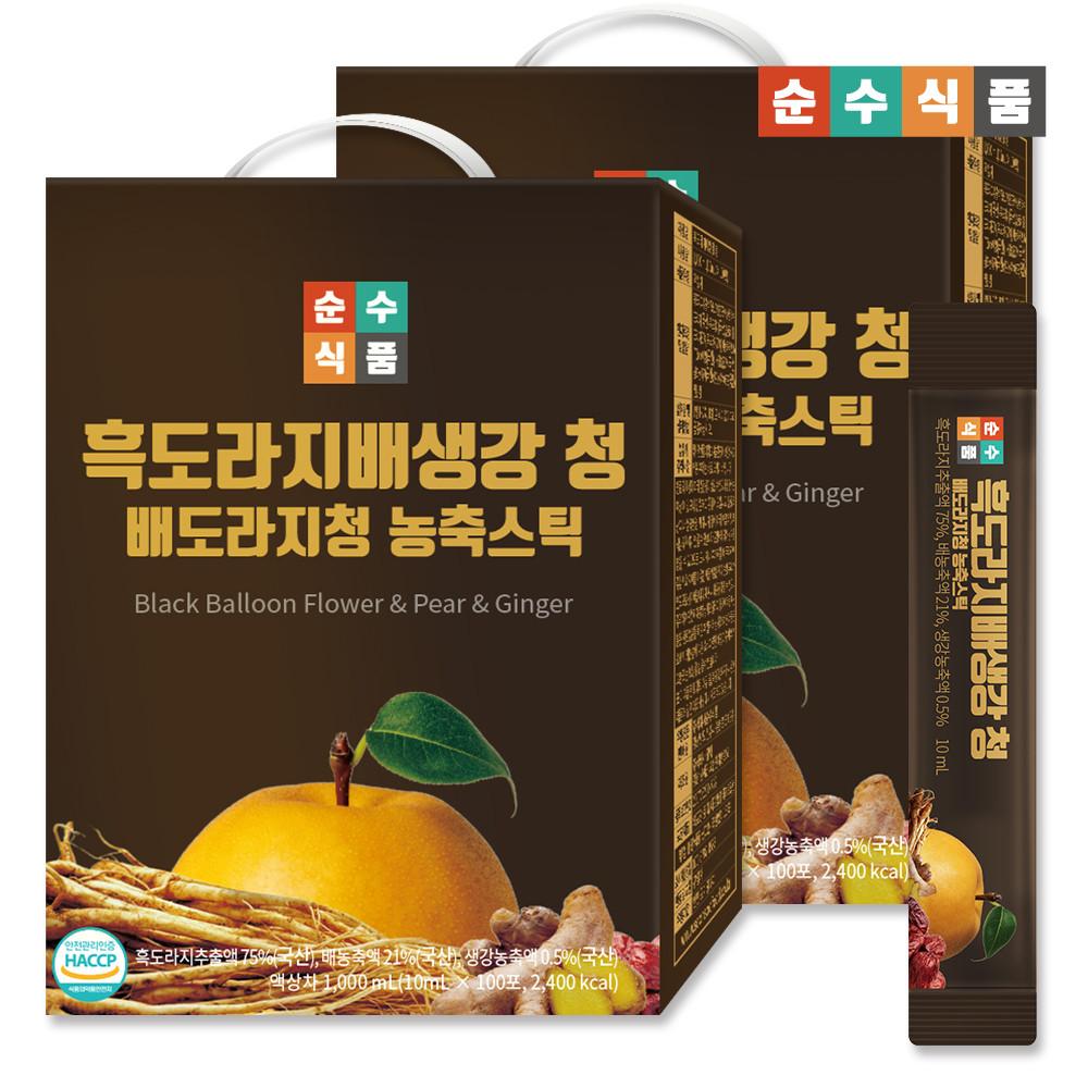 흑도라지 배 생강청 100+100 (총 200포) 도라지청 스틱 쌍화차 배즙 순수식품 2000g