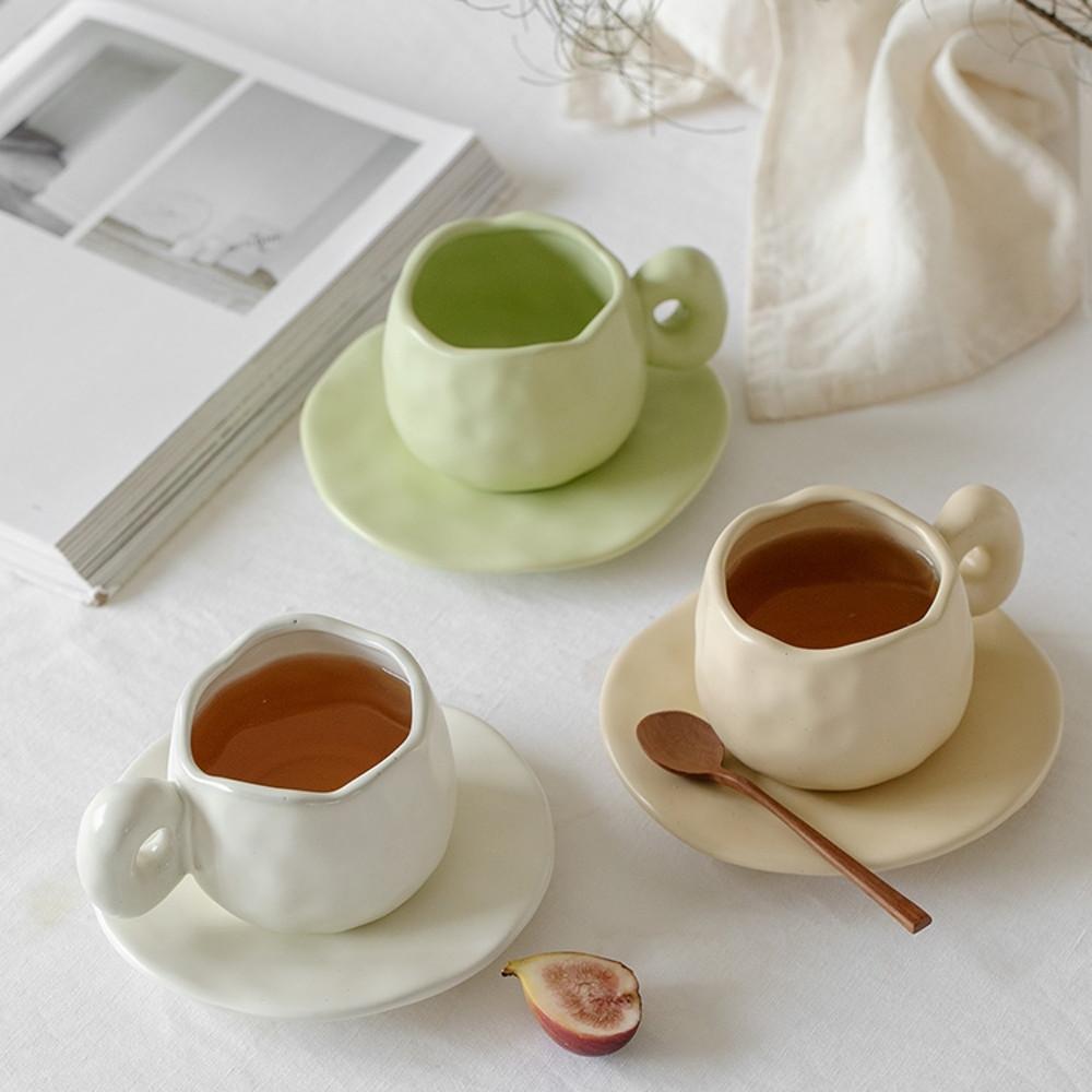 불규칙 도자기찻잔 레트로 귀여운 동글이 커피잔