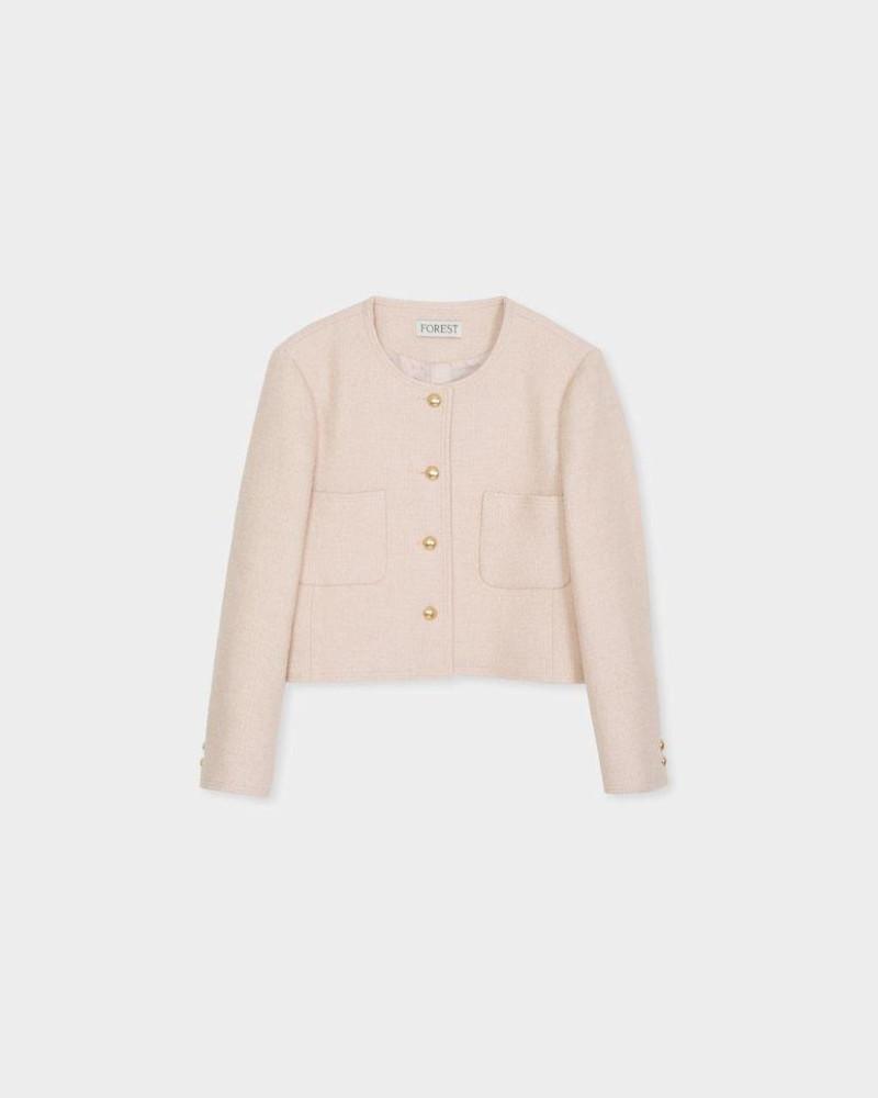 forest 포레스트 로지 트위드 자켓 노카라 긴팔 부클 포켓 울 jk (2 color)