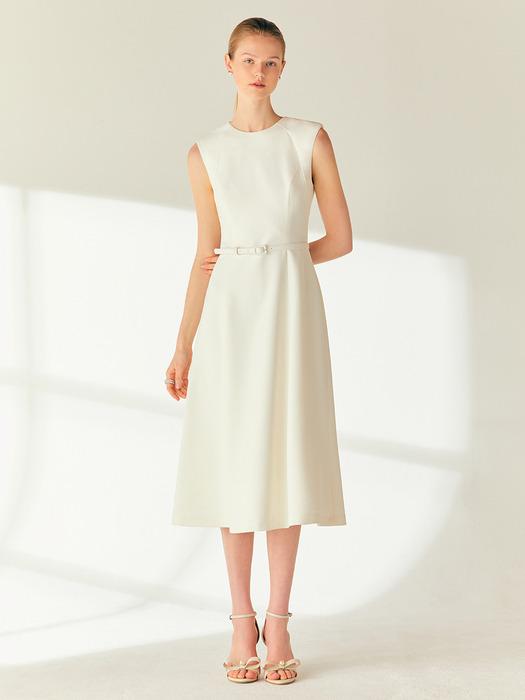 DOREEN Sleeveless flared long dress (Ivory/Black)