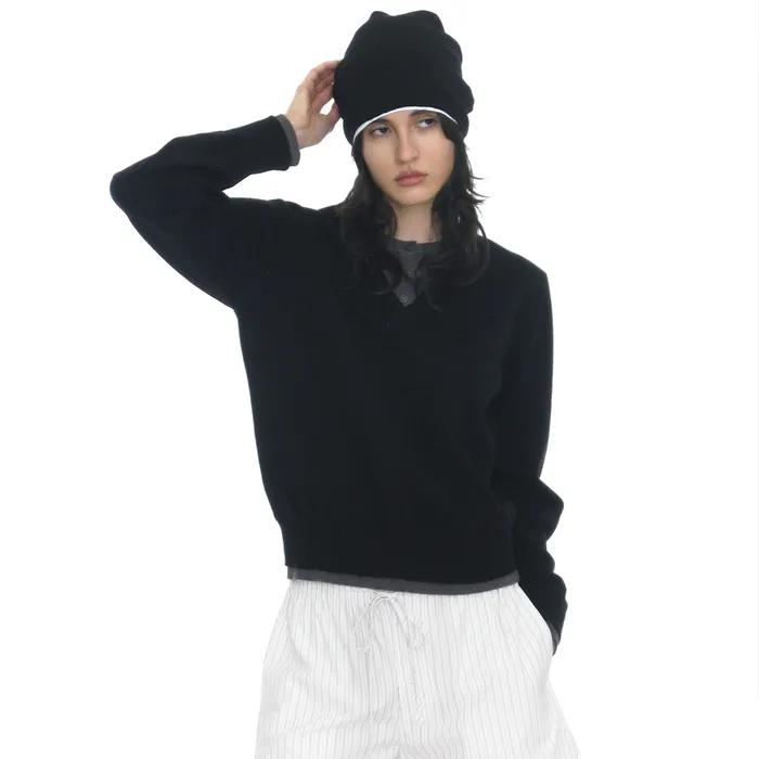COLORBLOCK DOUBLE LAYERED KNIT SWEATER_BLACK