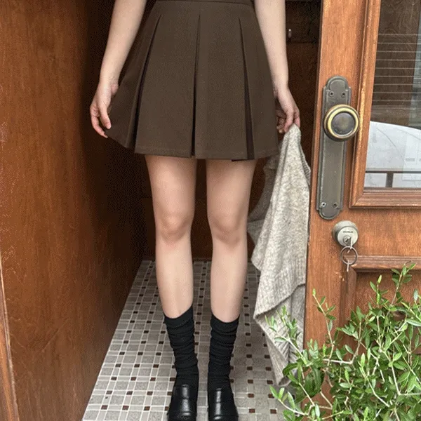 [당일발송] #개미허리라인# 도톰 소프트 플리츠 A라인 플레어 뒷밴딩 바지 안감 미니 스커트 치마바지