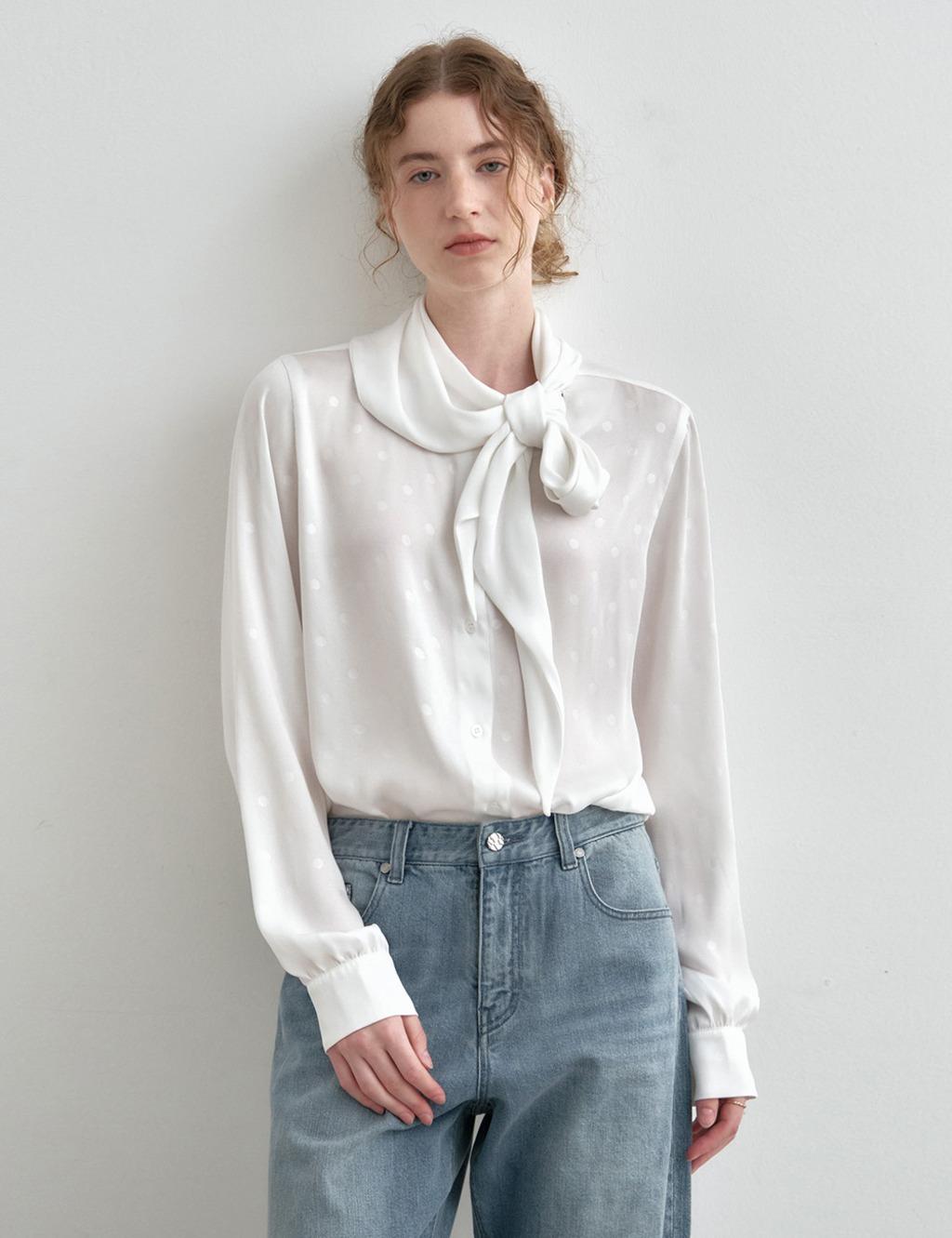 스카프 타이 블라우스 도트화이트 MDBL004DOTWHITE