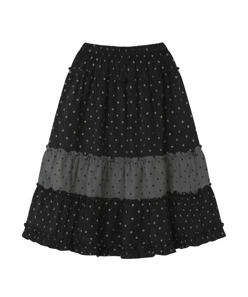 빈티지 프릴 스커트 [도트 블랙]