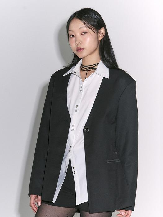 No collar hook blazer Black