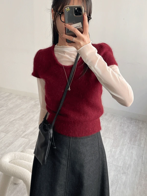 [문의폭주] 퍼프 앙고라 반팔 니트 (6C)