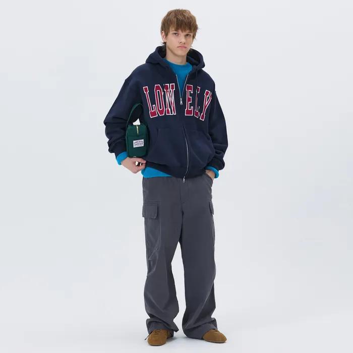 LONELY/LOVELY FELT HOODIE ZIP-UP NAVY