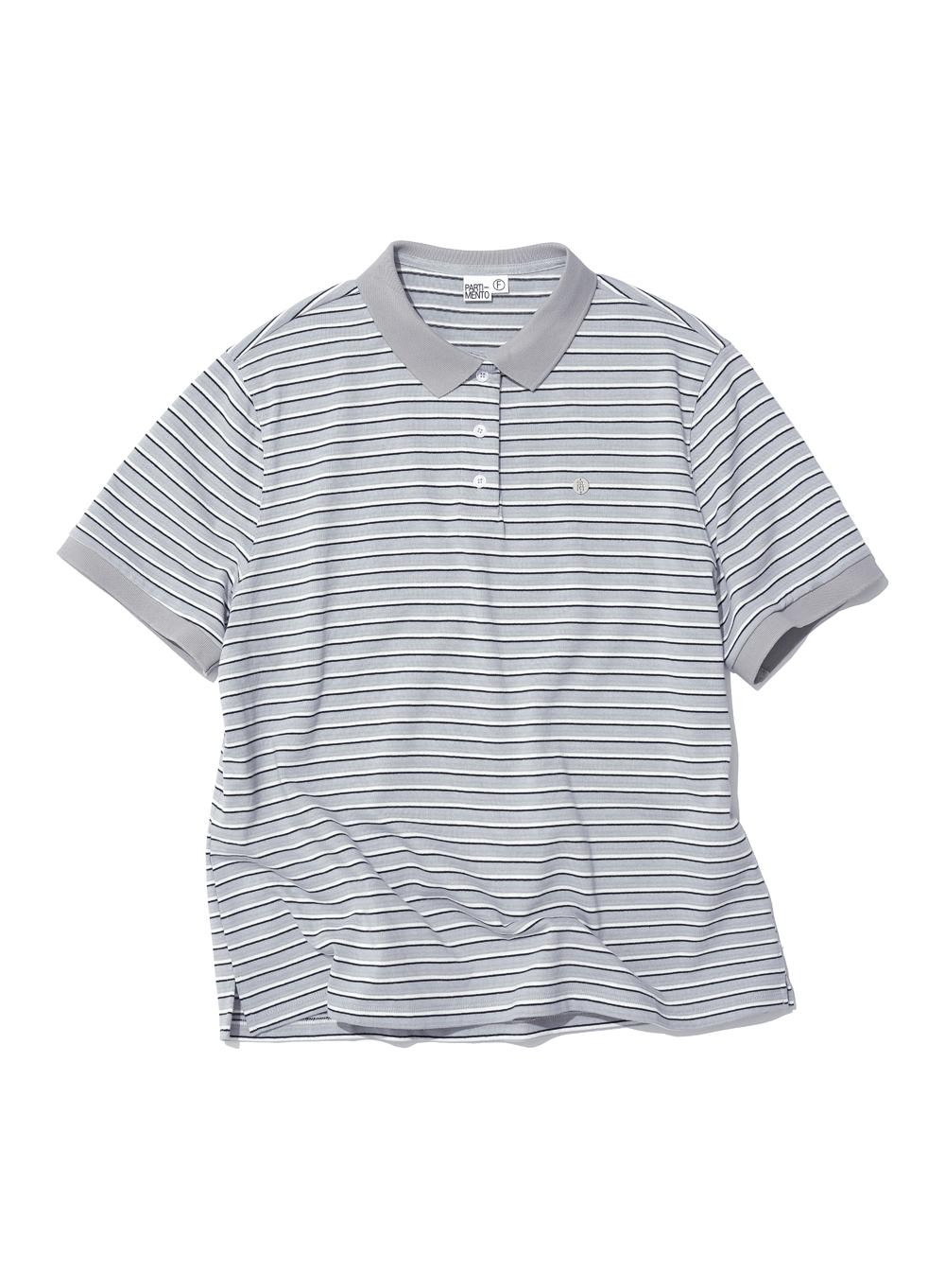[WOMEN] STRIPE SHORT SLEEVE POLO TEE_LIGHT GREY