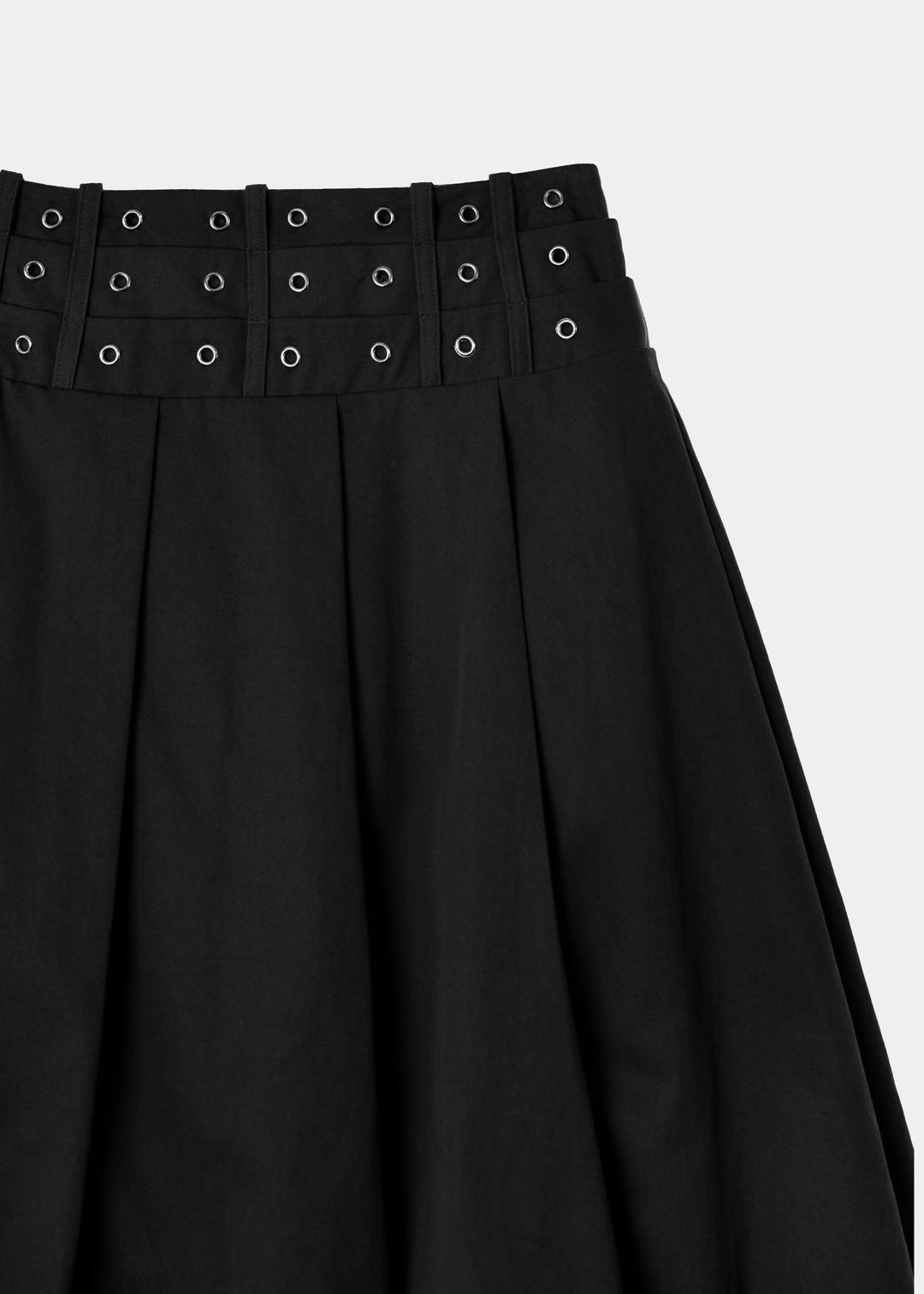 EYELET BALLOON SKIRT - BLACK