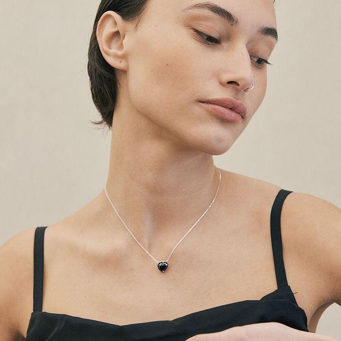Crystal Heart Necklace (Black)