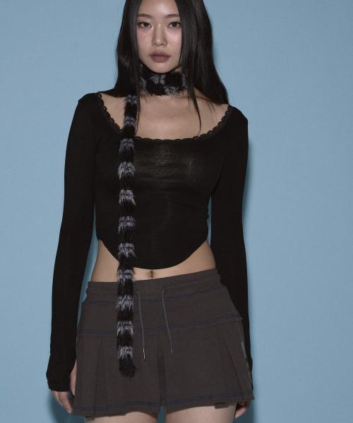 Mimi U-Line Lace Long Sleeve Top (Black)