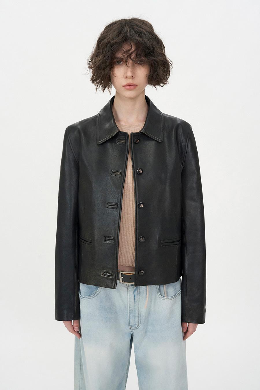 빈티지 램스킨 레더 자켓 DARK BROWN