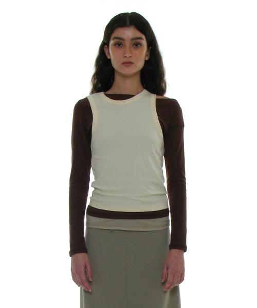 파르티멘토 우먼(PARTIMENTO WOMEN)  (SET) 언발란스 더블 레이어드 탑_브라운 - 사이즈 & 후기 | 무신사