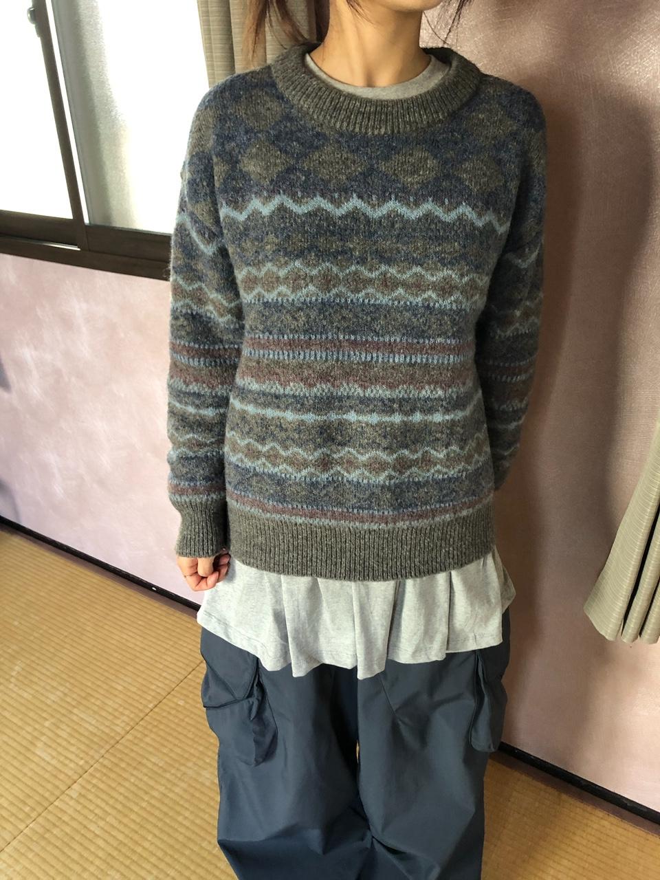 빈티지 울 모헤어 배색 니트 (2 color)