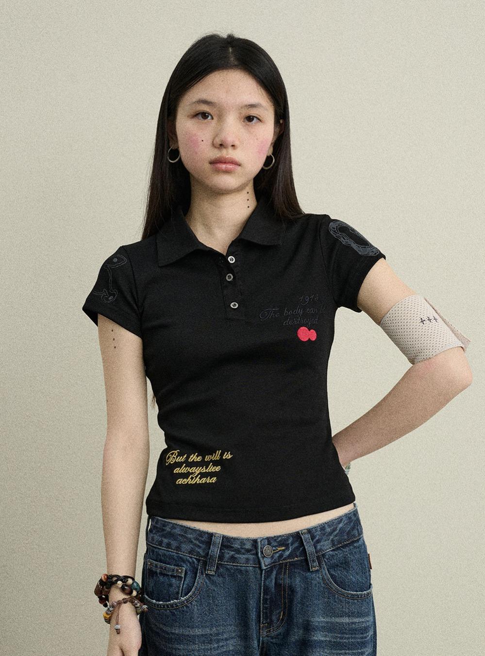 Racing Style Lettering Polo T-Shirt (2color)