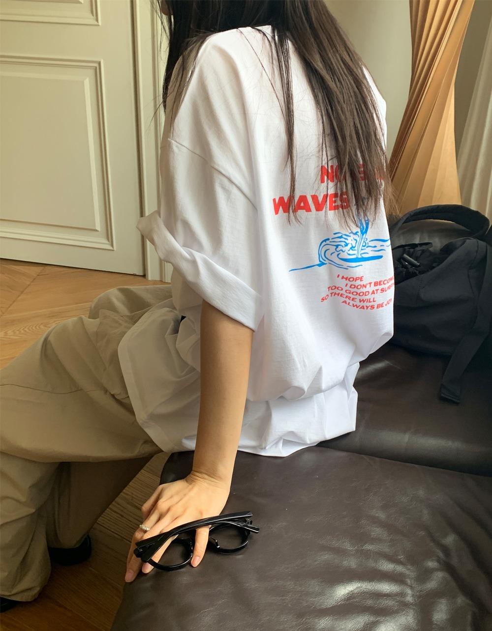 오브나인 웨이브 백 프린팅 tee