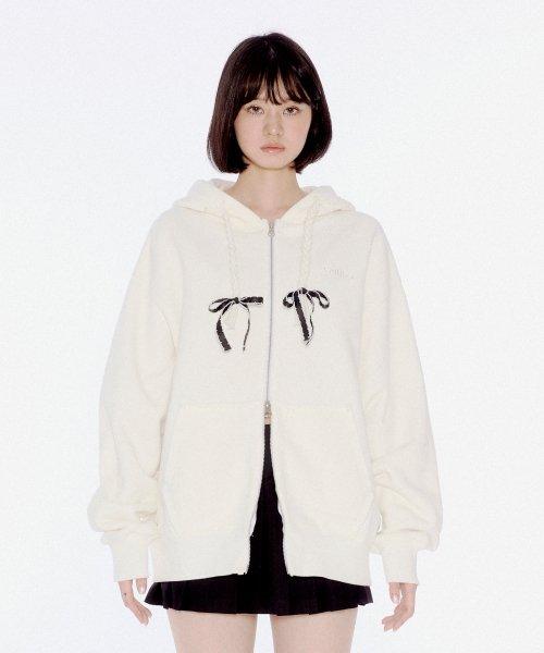 유희(YOUHEE)  RIBBON DETAIL HOOD ZIP-UP WHITE - 사이즈 & 후기 | 무신사