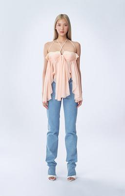 Ms. Heart Chiffon Mini Top - XXS / Dusty Pink / Light Brown