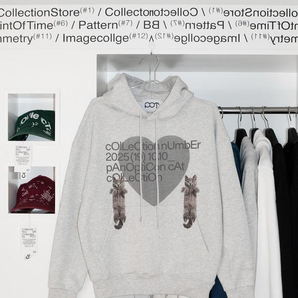 Panopticon Cat Heart Hoodie / Light Melange