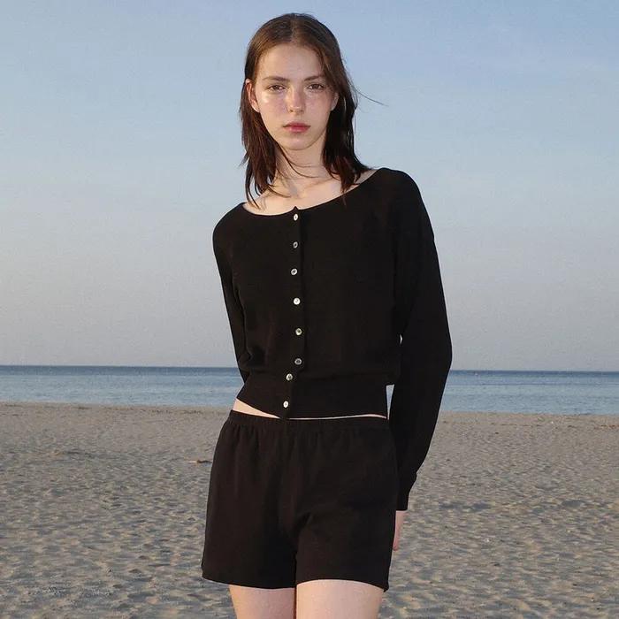BOAT-NECK SHEER CARDIGAN_BLACK_LC242_KN01BK
