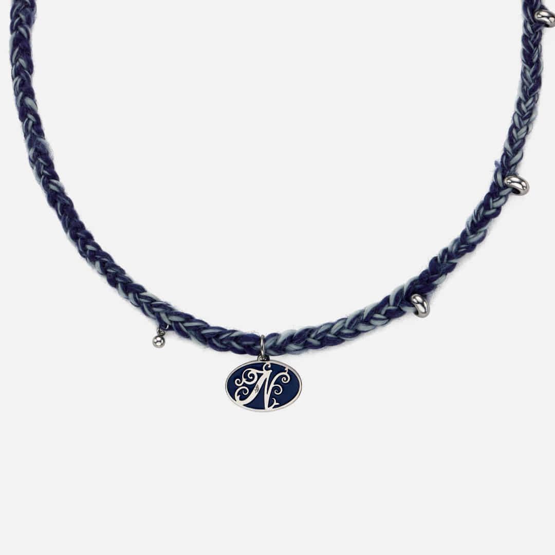 braided charm necklace-blue