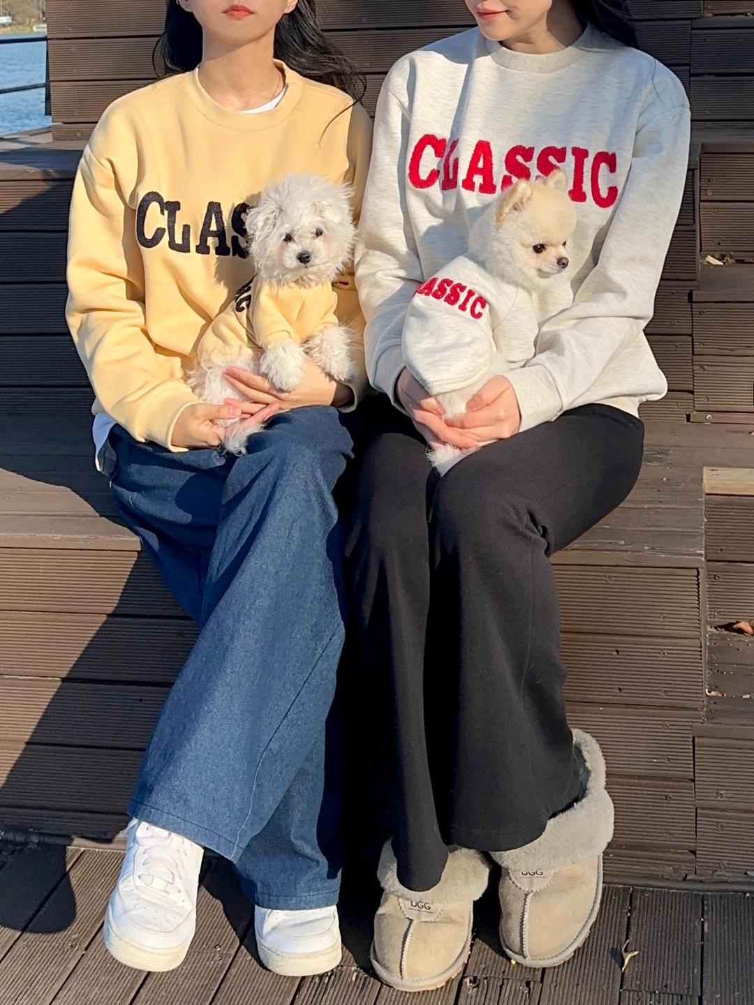 코튼볼스튜디오 (SET상품) 코튼볼 클래식 부클 기모맨투맨 S - 2XL 강아지커플룩 댕플룩 개플룩