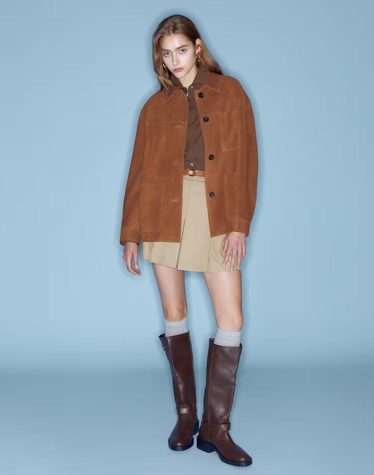 베이지 턱장식 옆지퍼 쇼츠