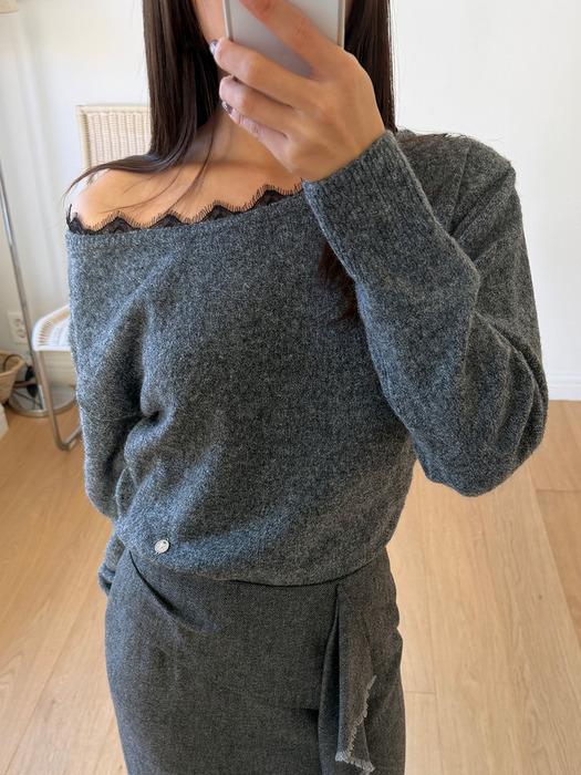 LIV Lace trimmed knit (Ivory/Charcoal gray/Black)