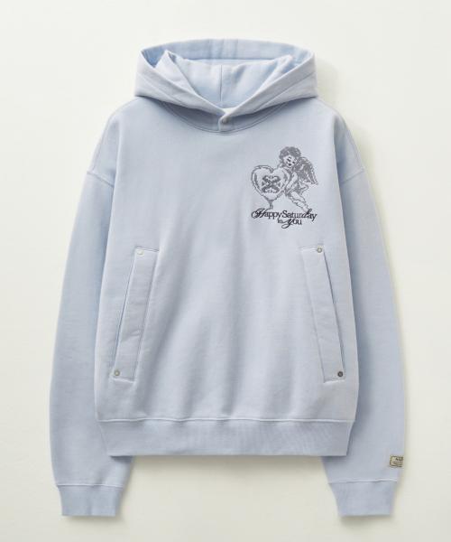 엔젤 크로스 스티치 기모 후드 티셔츠 스카이 블루