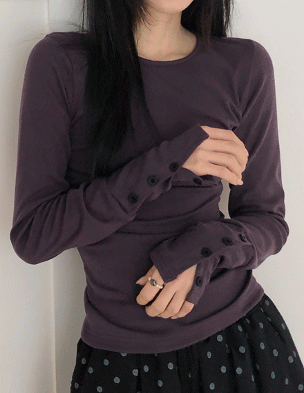 빈블 [소매버튼💜/7color] 크라튼 라운드 소매 버튼 셔링 티셔츠