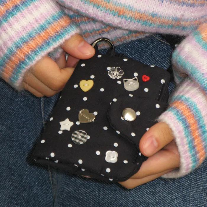 MULTI BUTTON CARD WALLET BLACK DOT