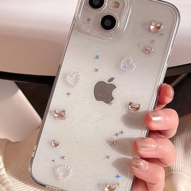[갤럭시오픈📱]당일발송🚚핑크나비 반짝이 글리터 케이스 [아이폰 7 8 se2 11 12 13 14 15 미니 프로맥스 레진 투명 하트 진주 갤럭시 s22 s23 s24 울트라]