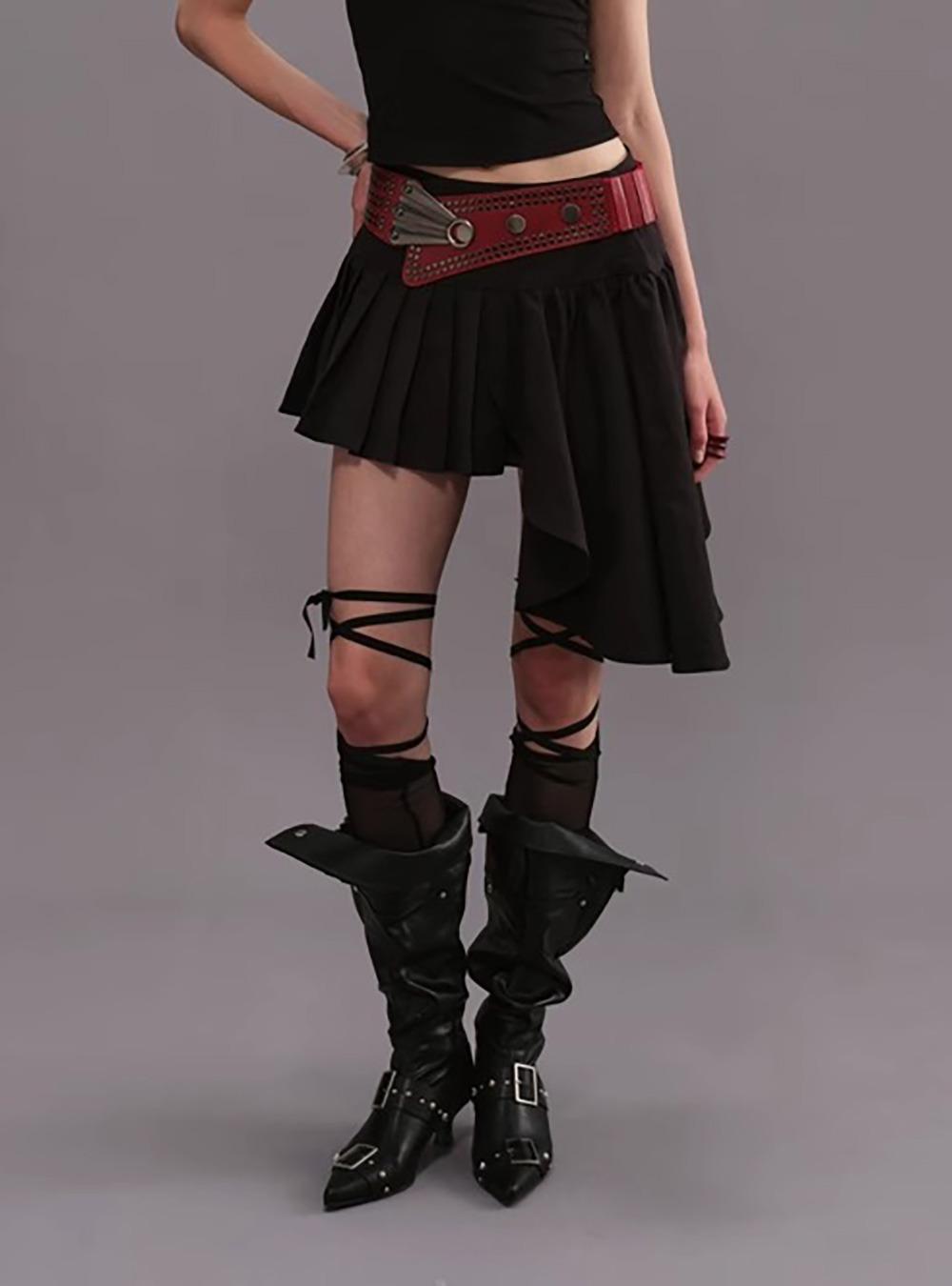 Asymmetric Pleated Rider Midi Skirt