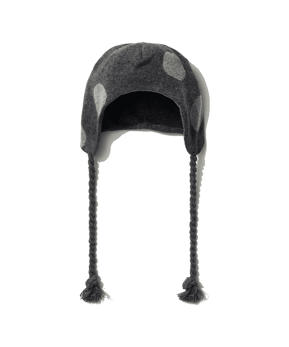 DOT EARFLAP BEANIE - CHARCOAL