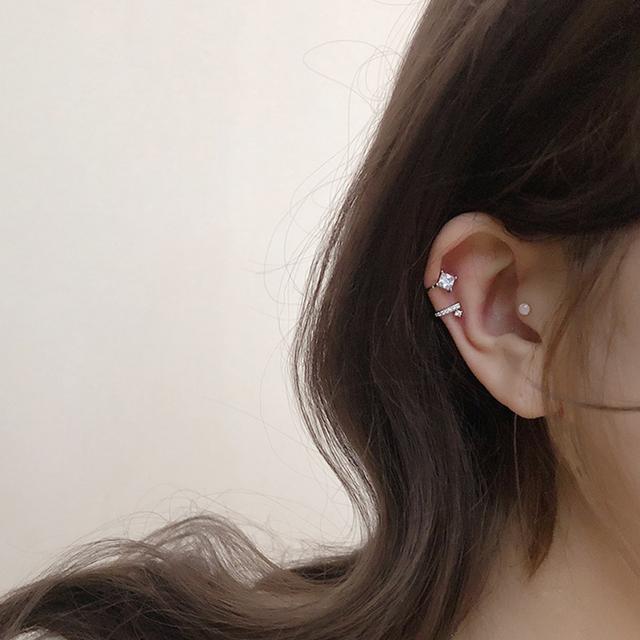 사각 큐빅 두줄 포인트 링 귀찌 이어커프 귀 안뚫는 귀걸이 2컬러