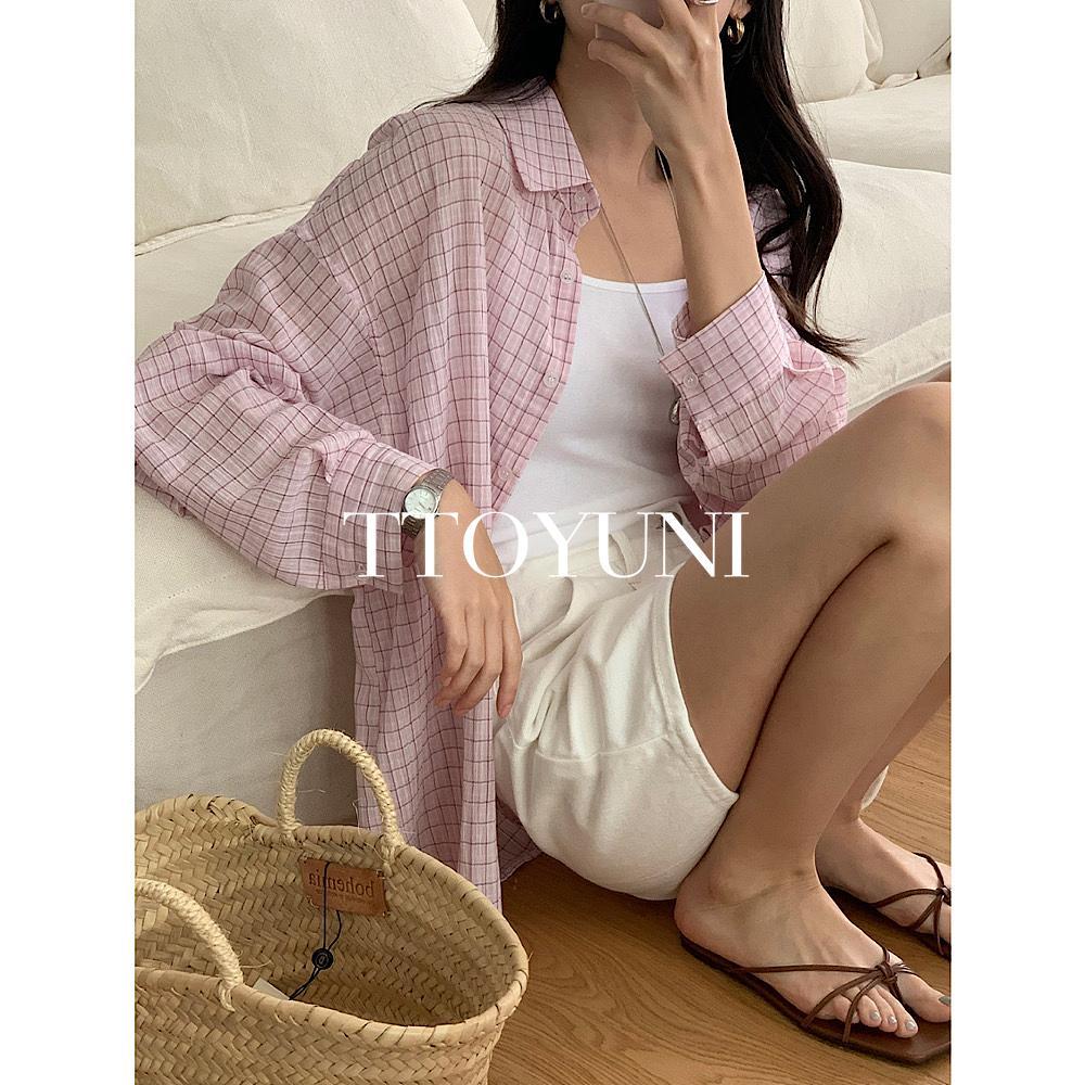 떠유니 세러데이 saturday 코스모 체크 남방 셔츠 썸머 여름 코튼 긴팔 카라 떠유니