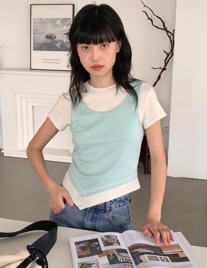 EIGHTHMONTH 페이크 투피스 반팔 티셔츠 (2color)