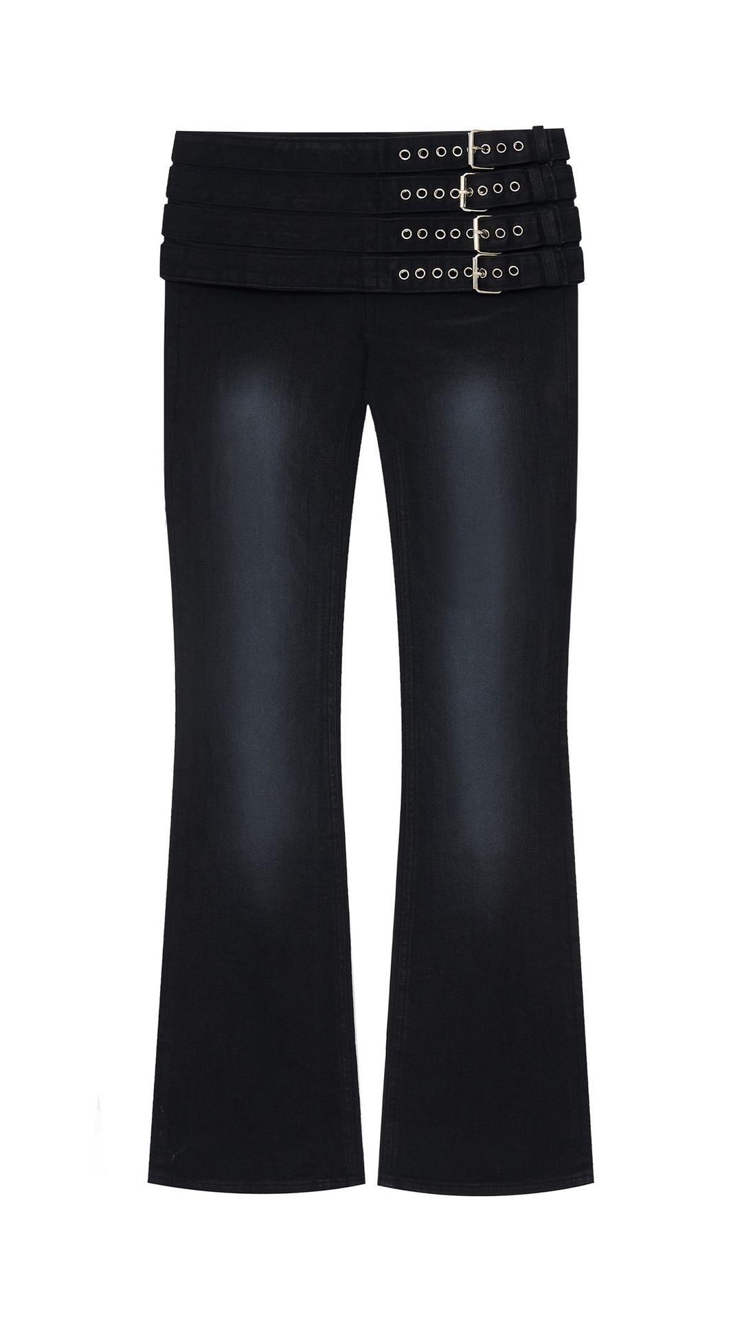 [bonnae] Belted straight pants (Black)