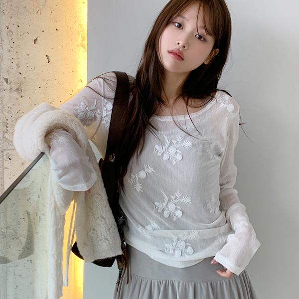 육육걸즈 큘린시스루플라워긴팔T