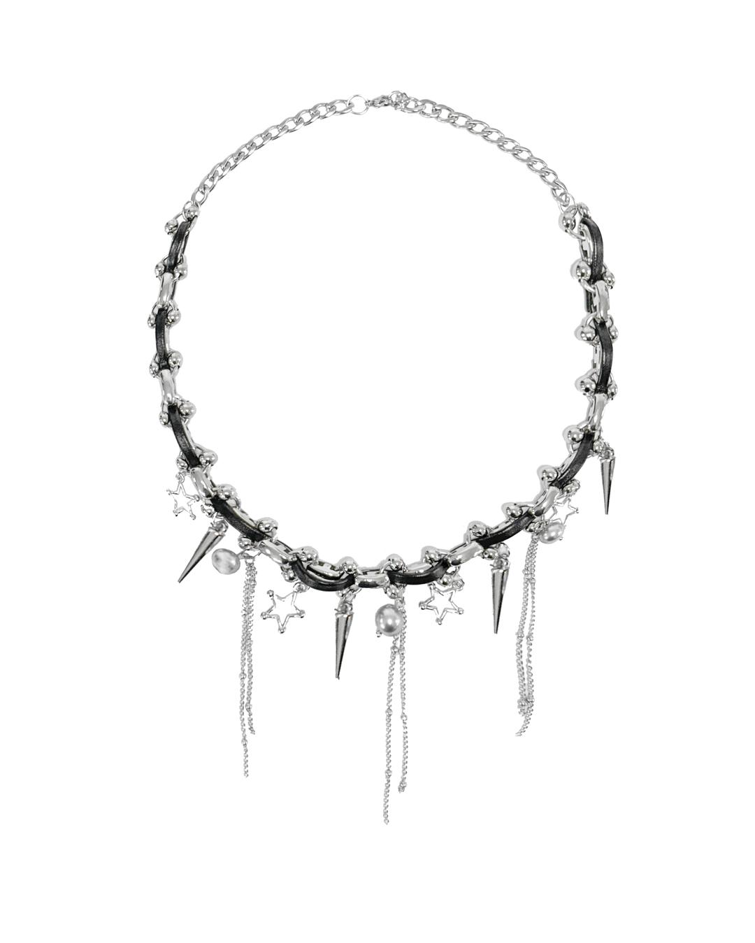 Leather star drop necklace